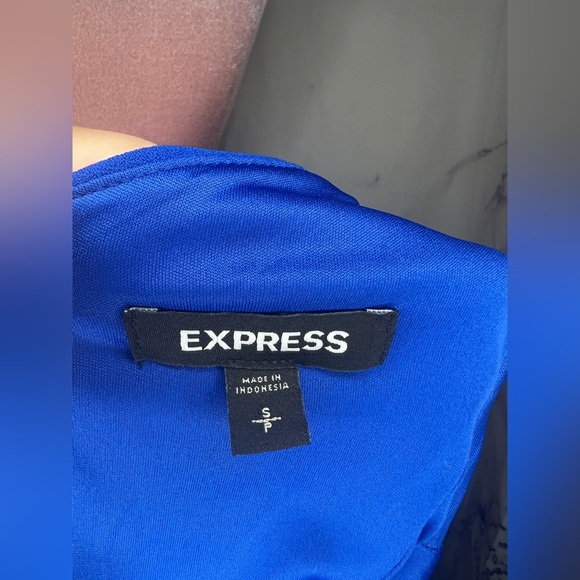 Express Women’s Elegant Blue Off-Shoulder Dress w/ slit sz S - Picture 6 of 6